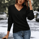 Wickel-Strickshirt mit V-Ausschnitt für Damen aus Feinstrick