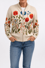 Botanischer Strick-Cardigan mit durchgehendem Reissverschluss für Damen