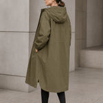 Kapuzen-Midi-Trenchcoat für Damen aus Baumwollmischung mit Kordelzug in der Taille