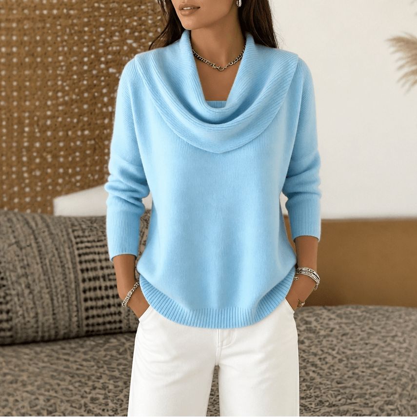 Draveline Wasserfallkragen Strickpullover für Damen aus Polyester-Elasthan