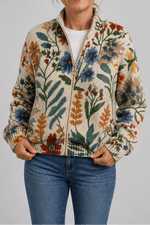 Botanischer Strick-Cardigan mit durchgehendem Reissverschluss für Damen