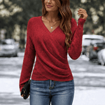 Wickel-Strickshirt mit V-Ausschnitt für Damen aus Feinstrick