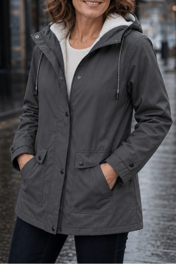 Wasserdichte Kapuzenjacke mit Plüschfutter für Damen