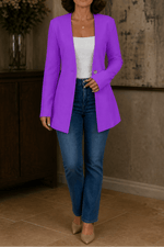 Linevalle Langer Blazer mit V-Ausschnitt und Einknopfverschluss für Damen aus Polyester