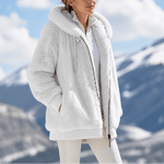 Damen Colorblock Kunstfell Jacke Oversized mit Kapuze