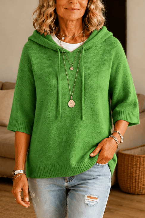 Kapuzenpullover mit Kordelzug und Strickstruktur für Damen