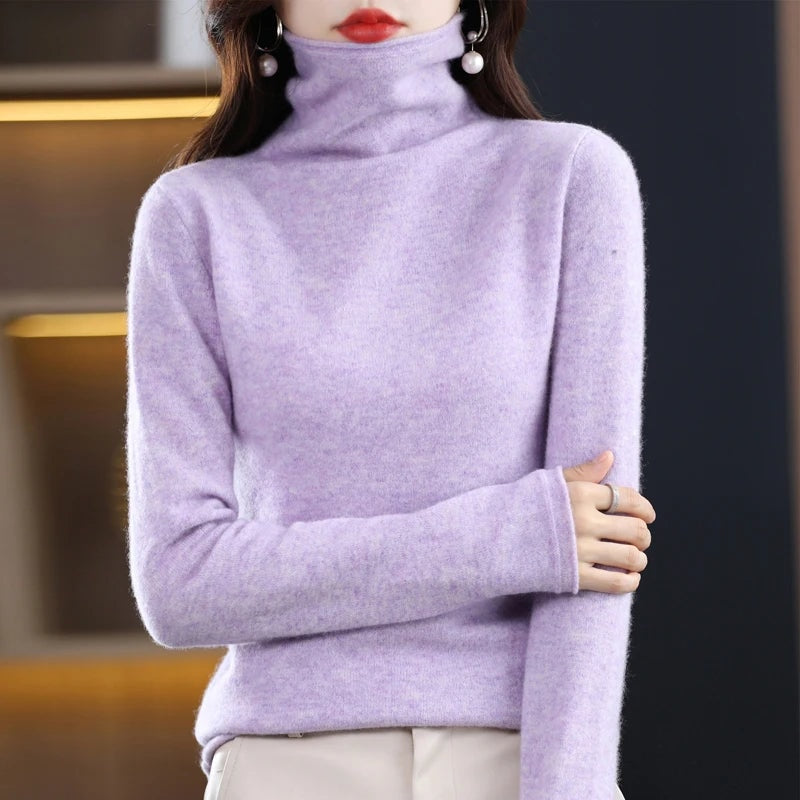 Damen Rollkragen Wollpullover aus Feinstrick mit Merinowolle