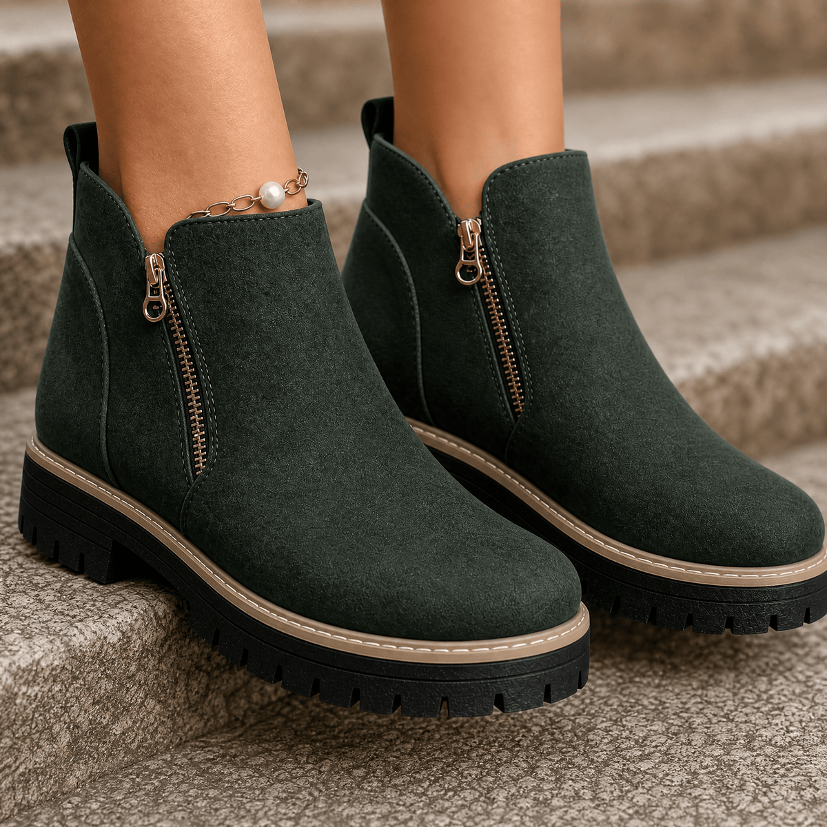 Damen Plateau-Stiefeletten mit Blockabsatz und Seitreissverschluss