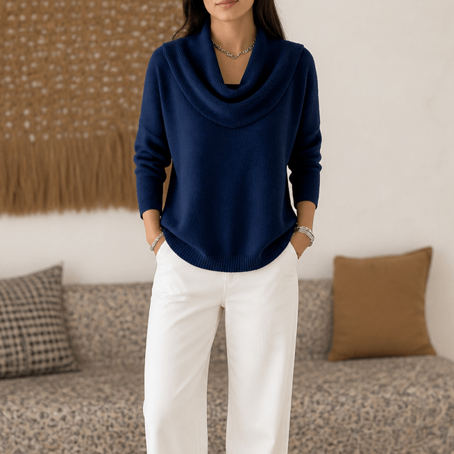 Draveline Wasserfallkragen Strickpullover für Damen aus Polyester-Elasthan