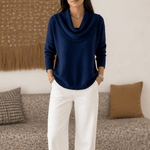 Draveline Wasserfallkragen Strickpullover für Damen aus Polyester-Elasthan