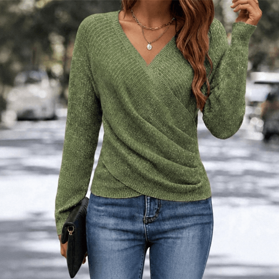 Wickel-Strickshirt mit V-Ausschnitt für Damen aus Feinstrick