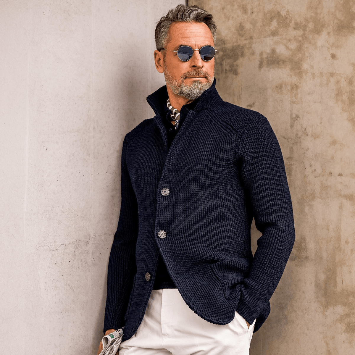 Daniel Strickjacke Herren Pullover mit Stehkragen und Knopfleiste
