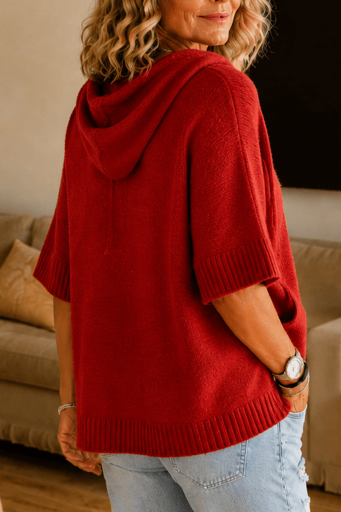 Kapuzenpullover mit Kordelzug und Strickstruktur für Damen