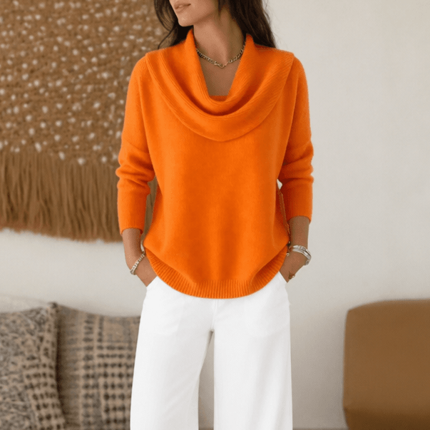 Draveline Wasserfallkragen Strickpullover für Damen aus Polyester-Elasthan