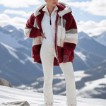 Damen Colorblock Kunstfell Jacke Oversized mit Kapuze