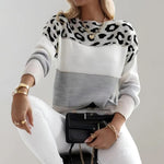 Jasmine Damen Norwegerpullover Strick mit Leopardenmuster und Farbblock-Design