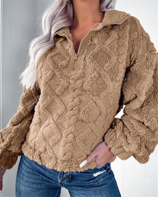 Damen Fleece-Pullover mit Stehkragen und Struktur-Optik