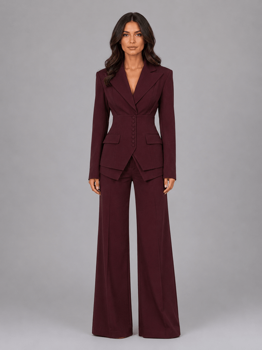 Taillierter Damen-Zweiteiler mit Blazer und weiter Stoffhose