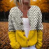 Zweifarbige Damen Strickjacke mit Punktemuster und Knopfleiste