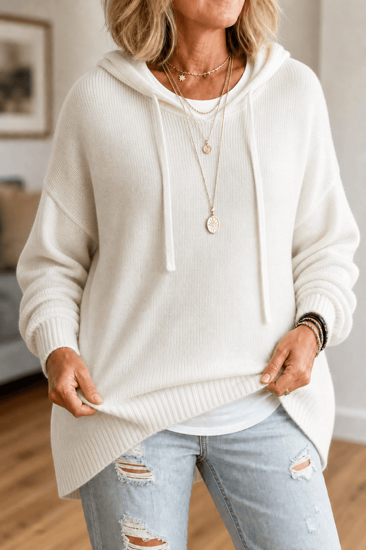 Oversize Kapuzen-Strickpullover mit Kordelzug für Damen