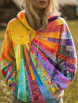 Bunter Patchwork-Hoodie mit Kapuze für Damen im Boho-Stil