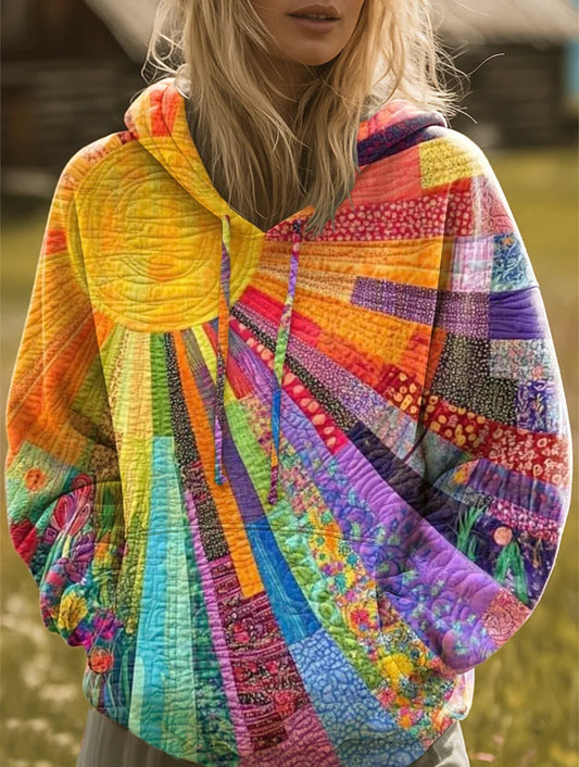 Bunter Patchwork-Hoodie mit Kapuze für Damen im Boho-Stil