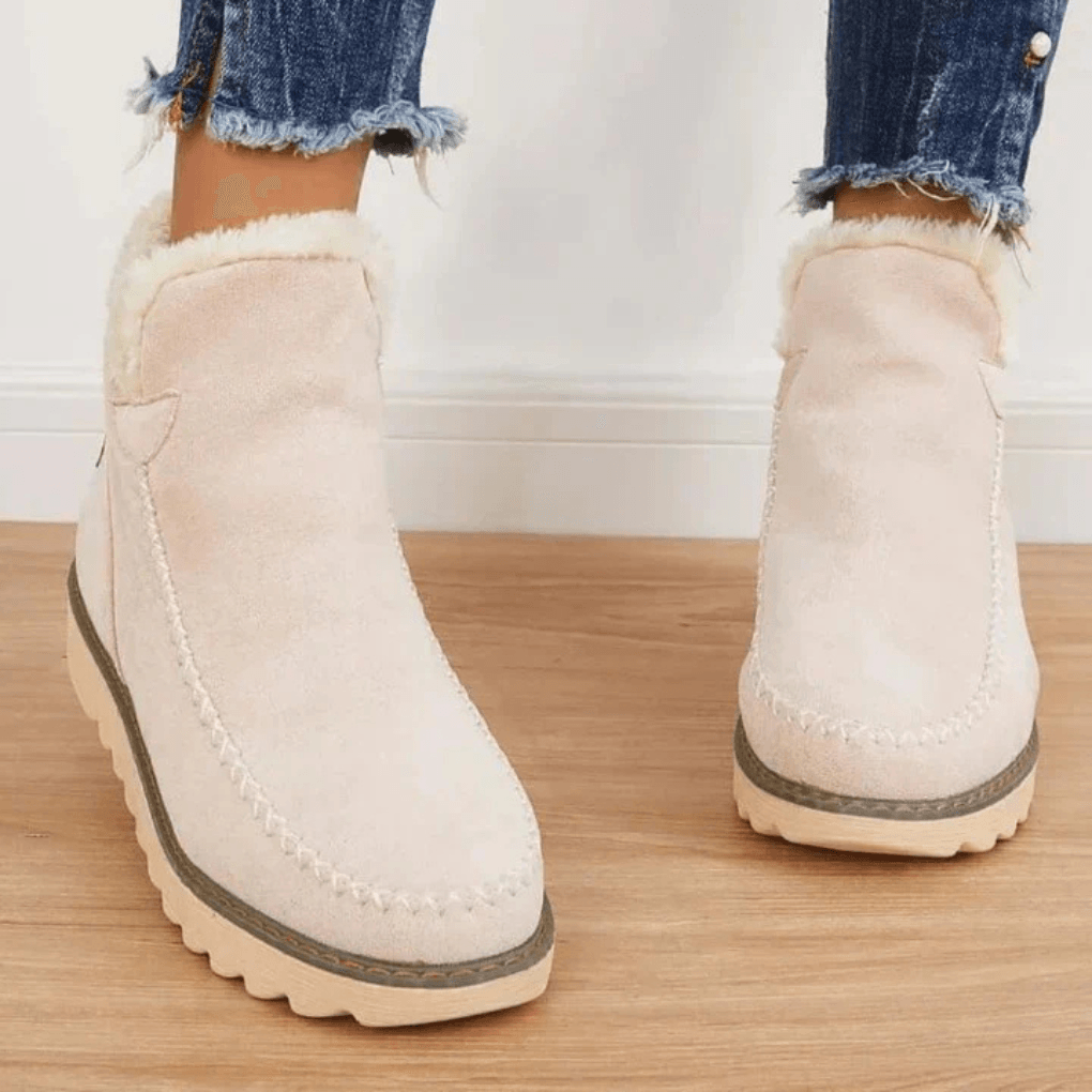 Gefütterte Winterstiefeletten mit Fellkragen für Damen
