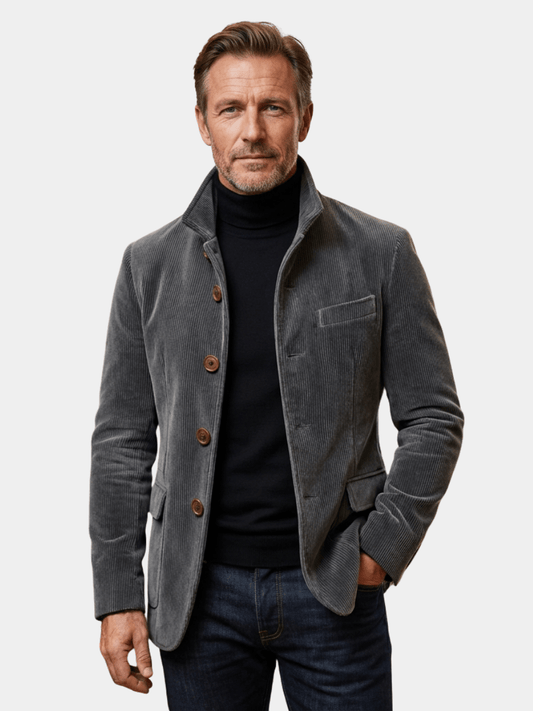 Herren Cordsakko mit Stehkragen und Knopfleiste