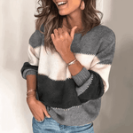 Lockerer Gestreifter Strickpullover im Colorblock-Design für Damen