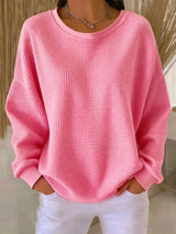 Lucille Oversize Waffelstrick Pullover mit Rundhalsausschnitt
