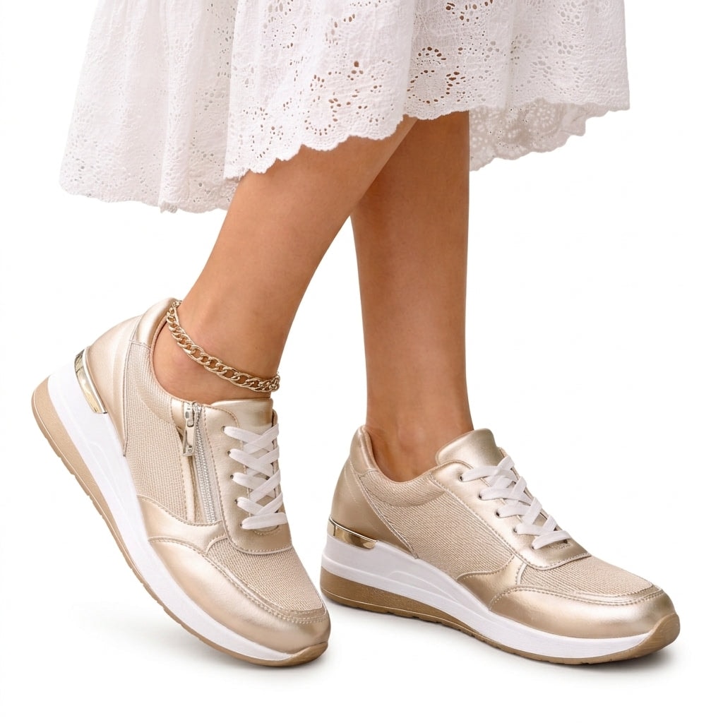 Chloe Bequeme Damen-Sneakers aus Leder mit Schnürung und Seitlichem Reissverschluss