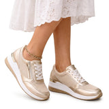 Chloe Bequeme Damen-Sneakers aus Leder mit Schnürung und Seitlichem Reissverschluss