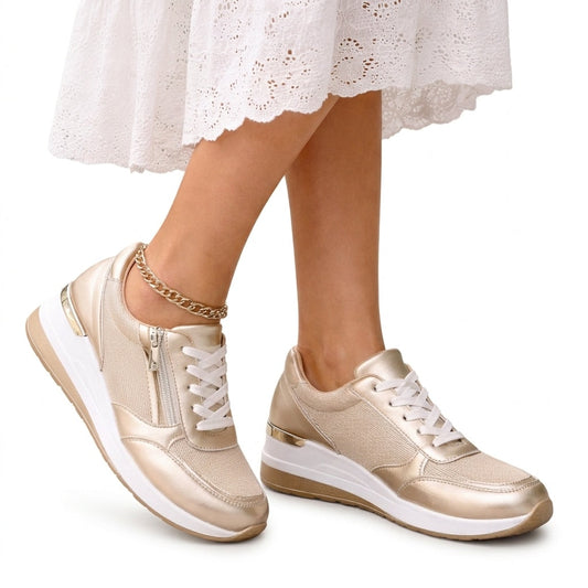 Chloe Bequeme Damen-Sneakers aus Leder mit Schnürung und Seitlichem Reissverschluss