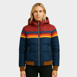Warme Winterjacke Damen gesteppt im Retro-Stil mit Kapuze und Streifendesign