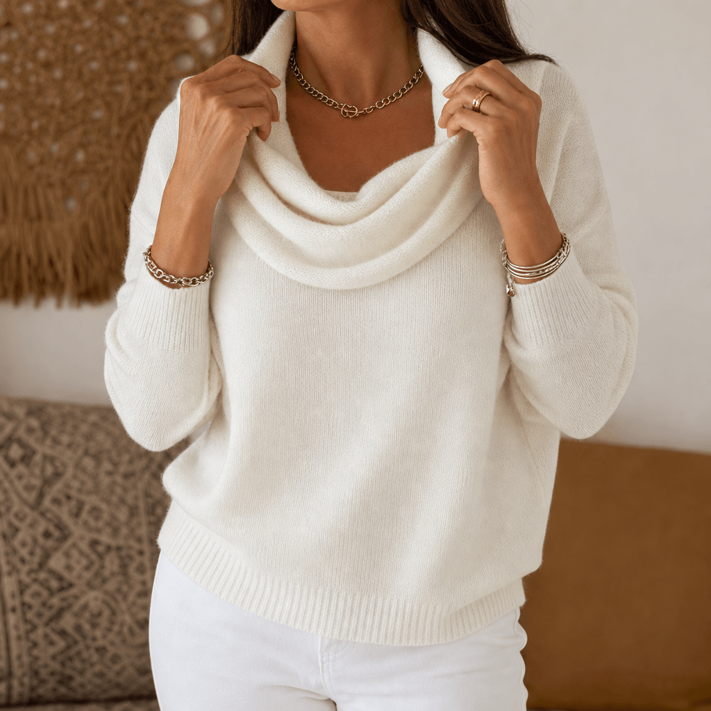 Draveline Wasserfallkragen Strickpullover für Damen aus Polyester-Elasthan