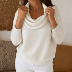 Draveline Wasserfallkragen Strickpullover für Damen aus Polyester-Elasthan