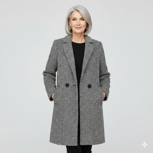 Rebeka Longline Hahnentritt-Wollmantel mit Reverskragen für Damen