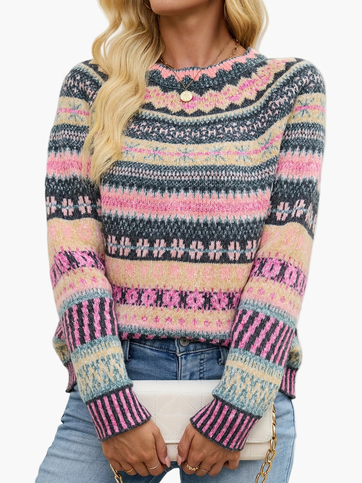 Norweger Strickpullover Damen mit Fair-Isle-Muster