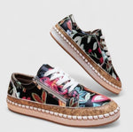 Olisette Damen Komfortschuhe mit Blumenstickerei und Plateausohle