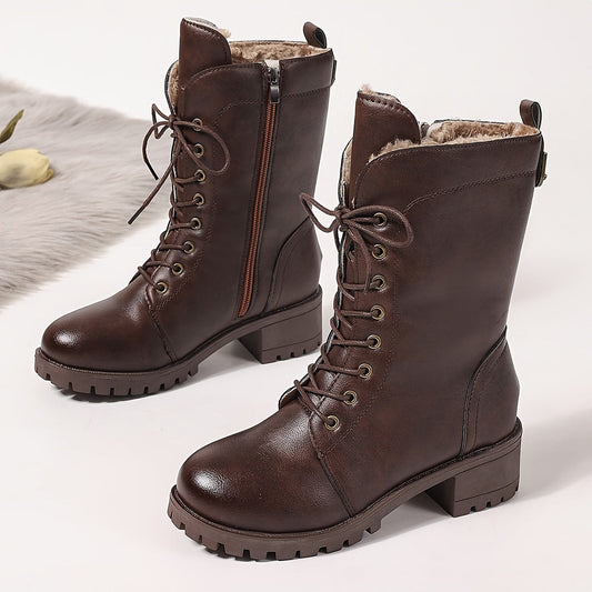 Gefütterte Damen Winterstiefel mit Schnürung und Reissverschluss