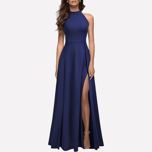 Neckholder-Maxikleid mit Beinschlitz und Rückenausschnitt für den Herbst
