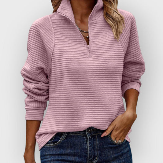 Damen Sweatshirt mit Reissverschluss und Stehkragen aus Rippstruktur