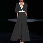 Elegantes Maxikleid mit V-Ausschnitt und Beinschlitz für den Herbst