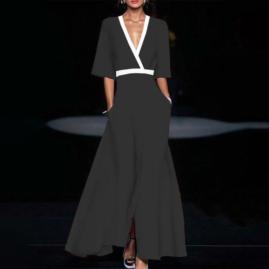 Elegantes Maxikleid mit V-Ausschnitt und Beinschlitz für den Herbst