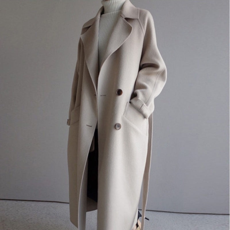 Oversized Wollmantel für Damen mit Gürtel und Reverskragen