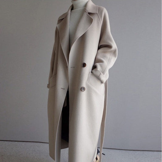 Oversized Wollmantel für Damen mit Gürtel und Reverskragen
