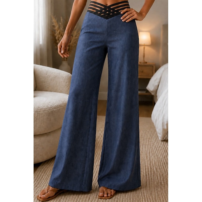 Sienna High-Waisted Wide-Leg Stoffhose mit Kreuzbund für Damen