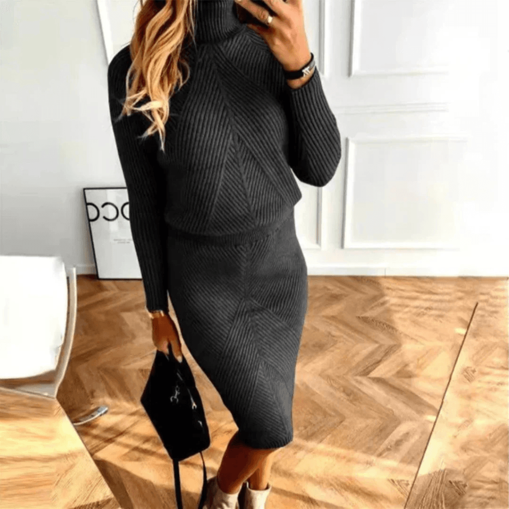 Rippstrick-Pulloverkleid mit Rollkragen für Damen im Herbst