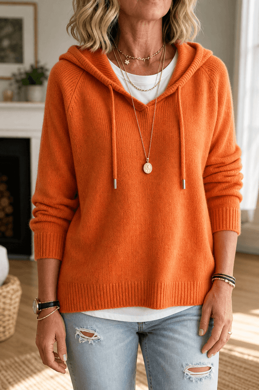 Damen Kapuzenpullover mit Kordelzug und Rippstrick-Struktur