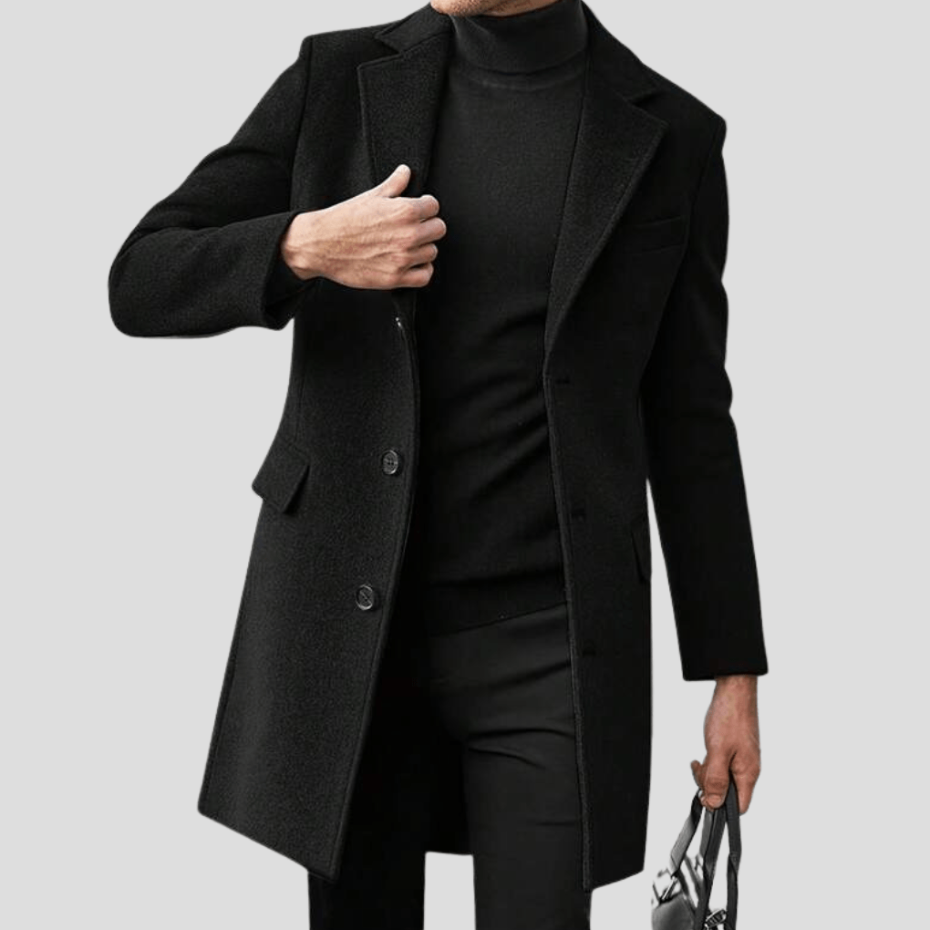 Eleganter Herren Mantel mit Reverskragen und Knopfleiste